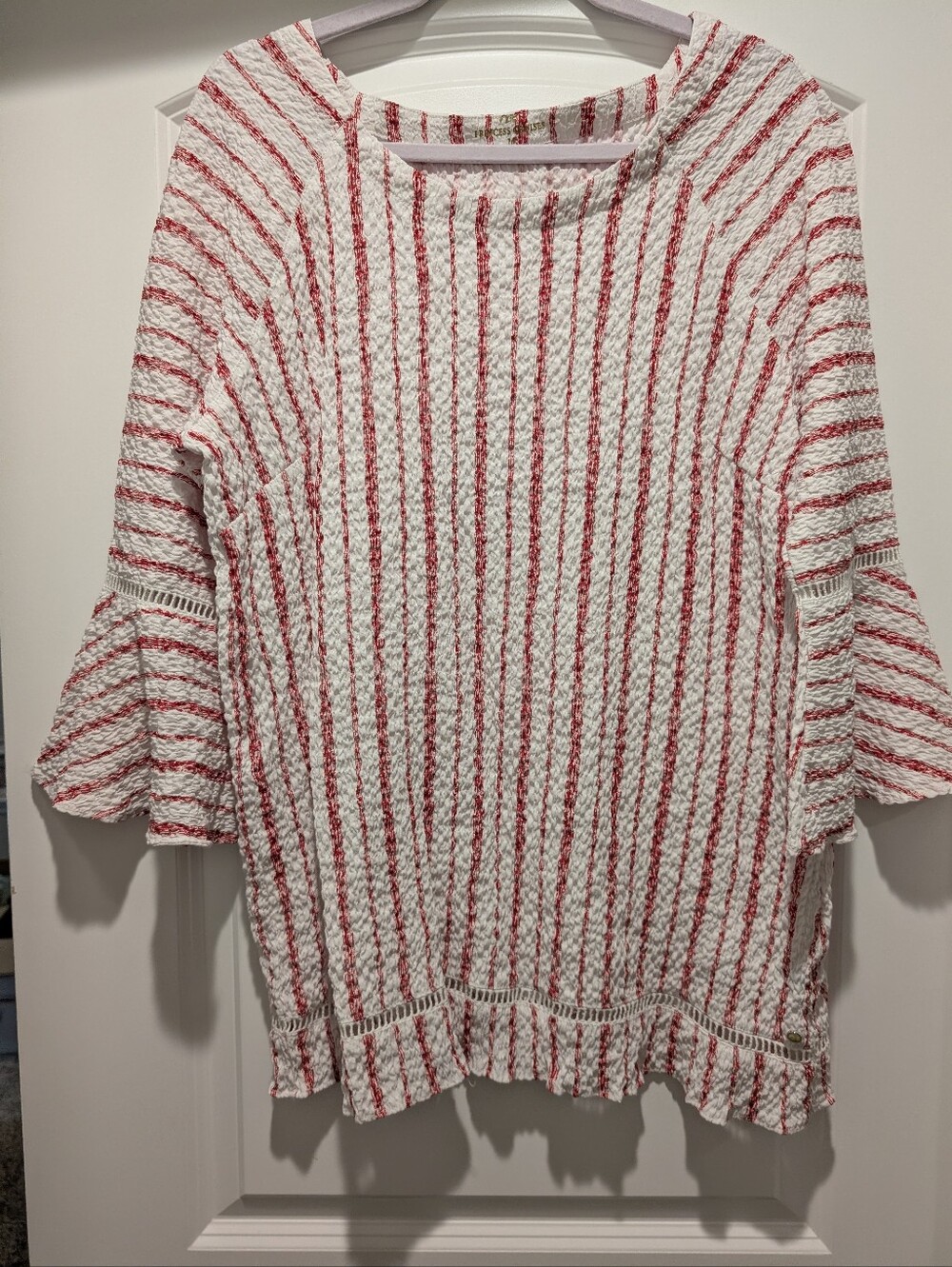 Women’s Red & White Striped Bell-Sleeve Blouse